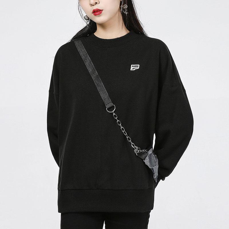 Puma Embroidered Logo Solid Color Crew Neck Pullover Sweatshirt Women Sweatshirt Black 533052-01
