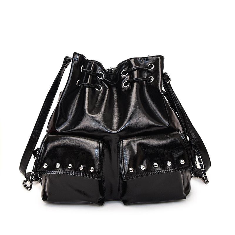 

Повседневная сумка-ведро большой вместимости, модная новая портативная сумка-мессенджер на плечо с завязками, женский рюкзак чёрный