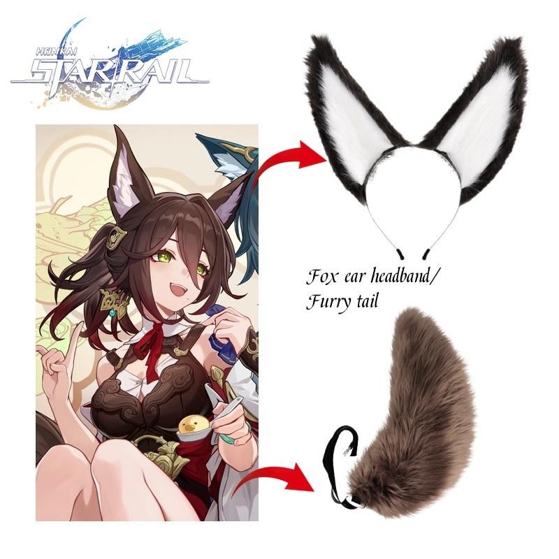Rail Honkai Star Tingyun Cosplay Plush Fox Ear Headband Furry Tail Accessories
