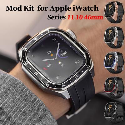 Luxury Carbon Fiber for Apple iWatch Series 11 10 46mm Modification Mod Kit Metal Frame Case for iWatch S11 10 46MM Case Strap