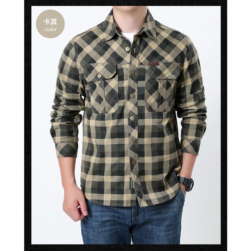 Men S Long Sleeve Shirt Multi Pocket Casual Plus Size Solid Color
