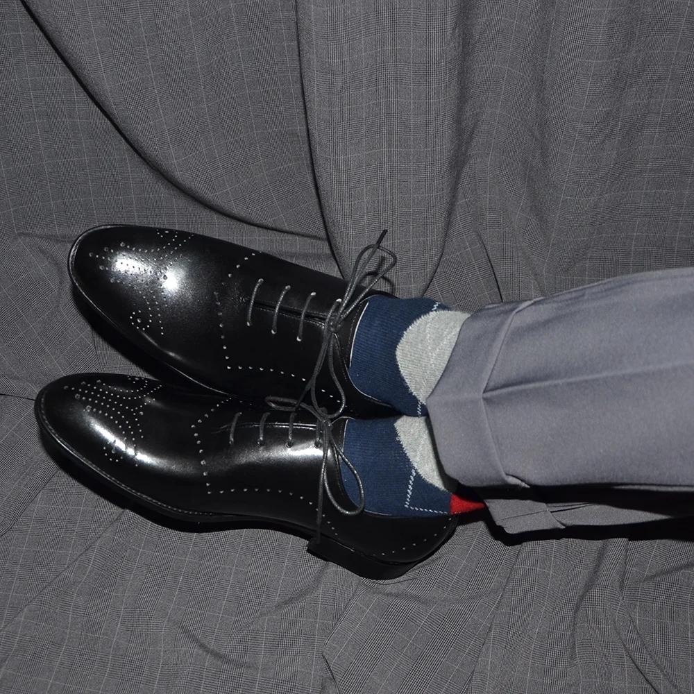 Italian Style Men's Dress Shoes Genuine Cow Leather Lace-Up Whole Cut Brogue Details Mens Oxfords Business Office Formal Shoes