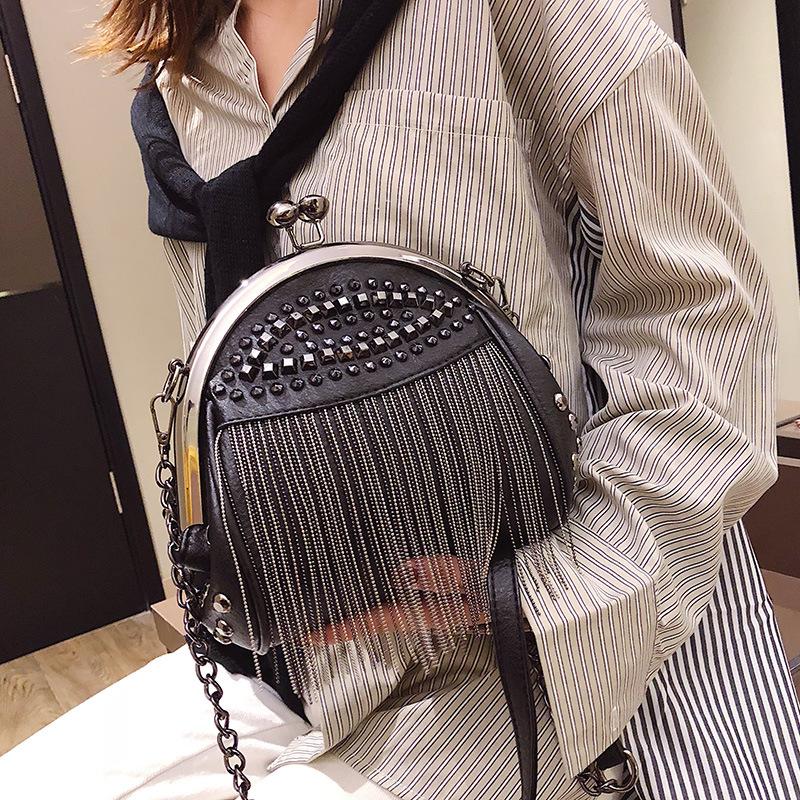 Women's Bag 2025 New Trendy Diamond-encrusted Rivet Fringed Fashionable Versatile Chain Single Shoulder Crossbody Portable Clip Shell Bag