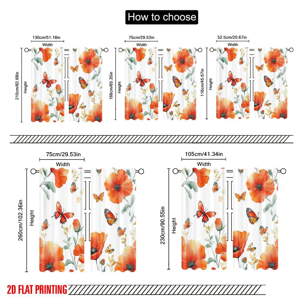 2pcs,2D Plane Printing Pattern Curtains Butterfly Bliss 100% Polyester (without Rod) Holiday Use for Bedroom, Living Room,