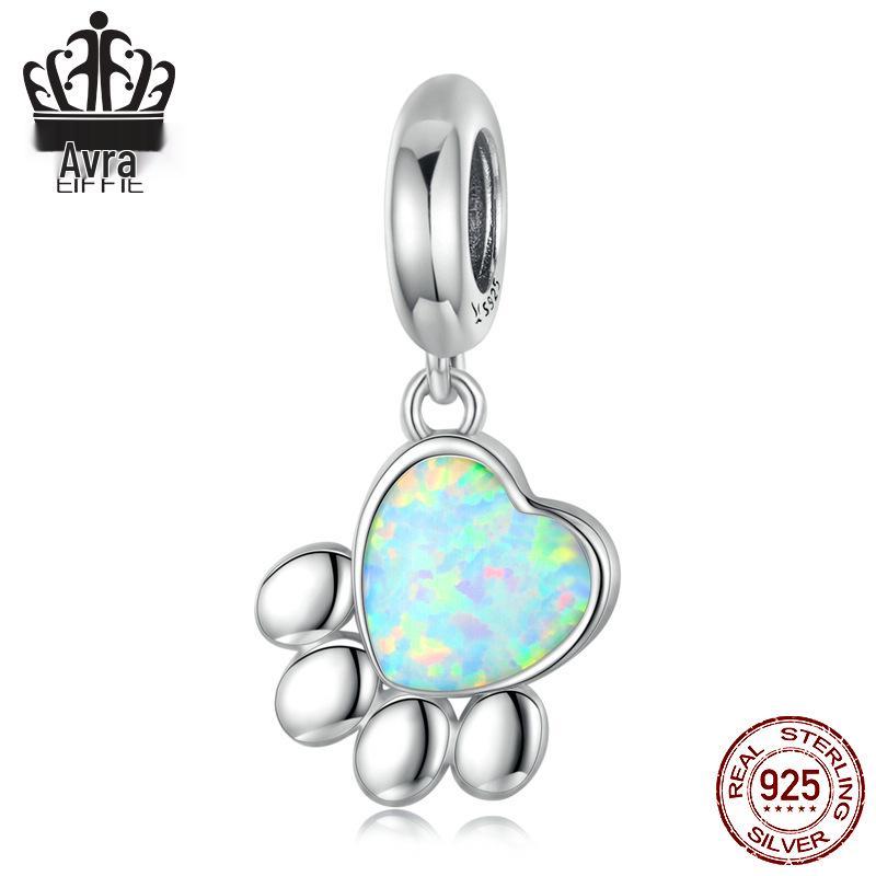 Bracciale Everlove in Argento Sterling s925 con Smalto Colorato a Forma di Zampa con Perline di Gatto e Cane