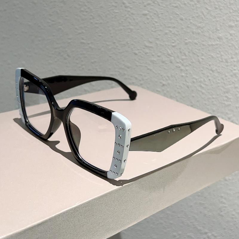 Oversized Square Glasses Women Fashion Patchwork Rim Blue Light Blocking Optical Frames  Stylish Design Decor Eyewear