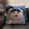 Cute Cat Dog Kawaii Gift Cushion Cover Natural Linen Organic Fabric Double-Sided Printing Sofa Home Decor Gift Pillow Case