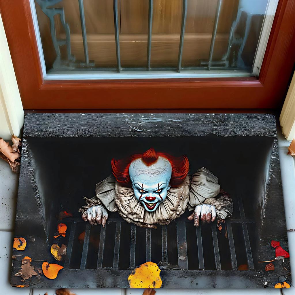 Horror Theme Non Slip Absorbent Door Mat Pennywise Scary Pattern Home Decor Rug for Entrance Bathroom Quick Dry Durable