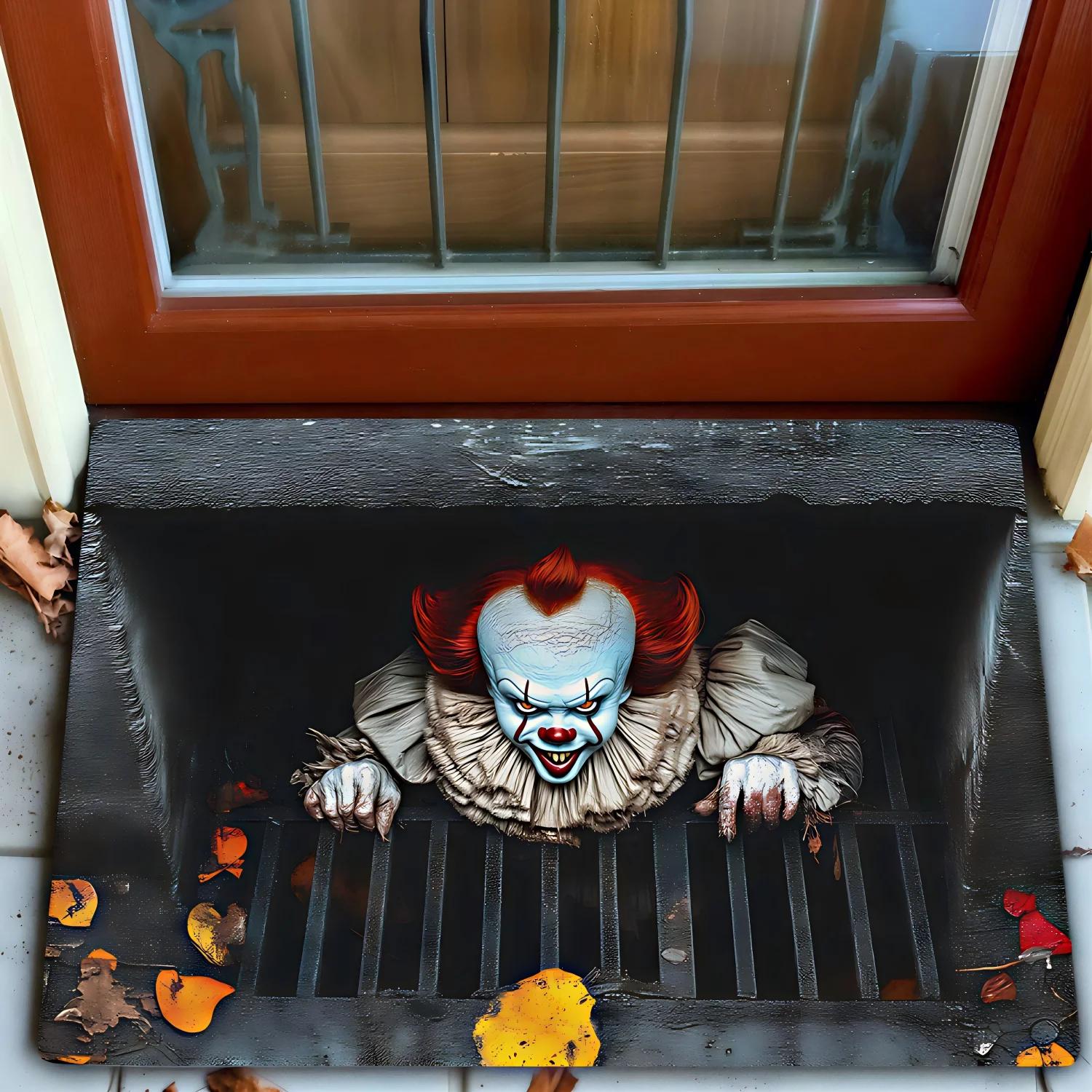 

Horror Theme Non Slip Absorbent Door Mat Pennywise Scary Pattern Home Decor Rug for Entrance Bathroom Quick Dry Durable 30x50cm