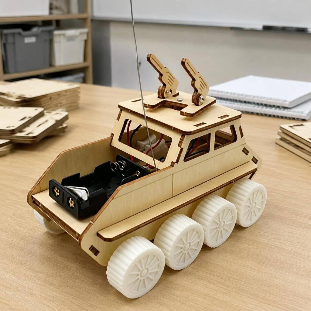 RemoteControl Tank Car Light Wood Finish Cut Wooden Vehicle Kit TurretRotating Top Piece DIY Armored