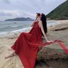 French Holiday Style Sleeveless Neck Red Dress Women's Summer Yunnan Sanya Seaside Vacation Atmosphere Long Dress