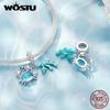 WOSTU 925 Sterling Silver Seashell Charms Submarine Beads Crab And Seaweed Pendan Fit Original Bracelet DIY Jewelry