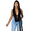 Solid Color Outerwear Thread Hollow-out Slim-Fit Short Top Hanging Neck