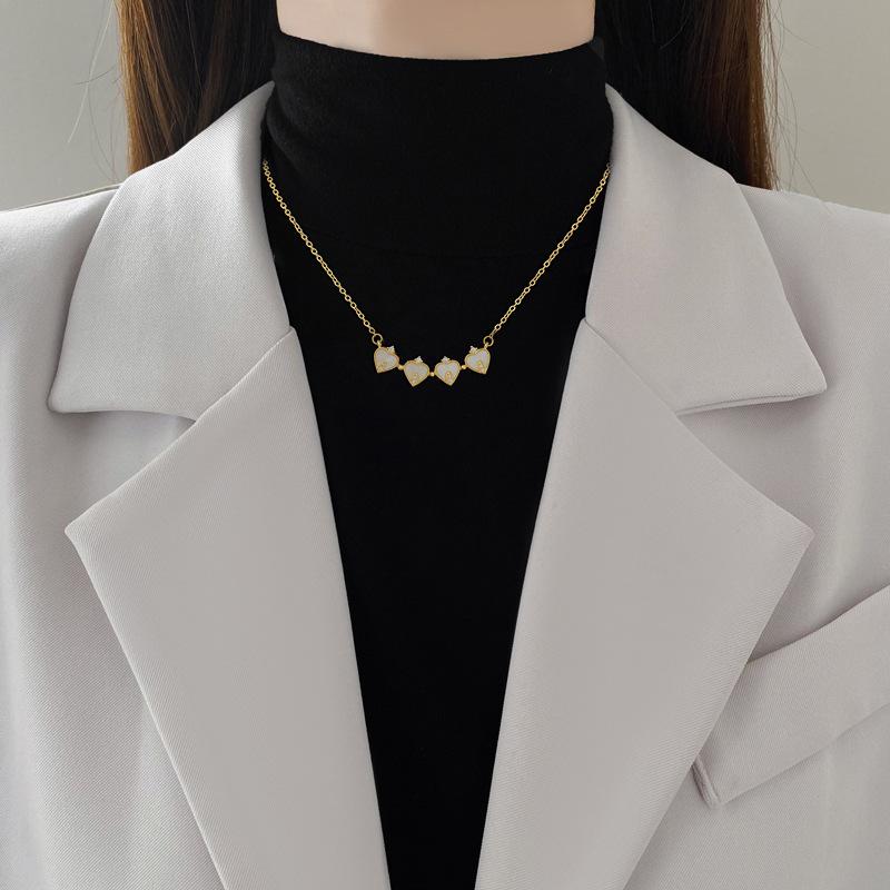 Necklace Women'S New Model, A Two-Wear Heart-To-Heart Open And Closed Four-Leaf Flower Full Diamond Versatile Clavicle Chain Titanium Steel