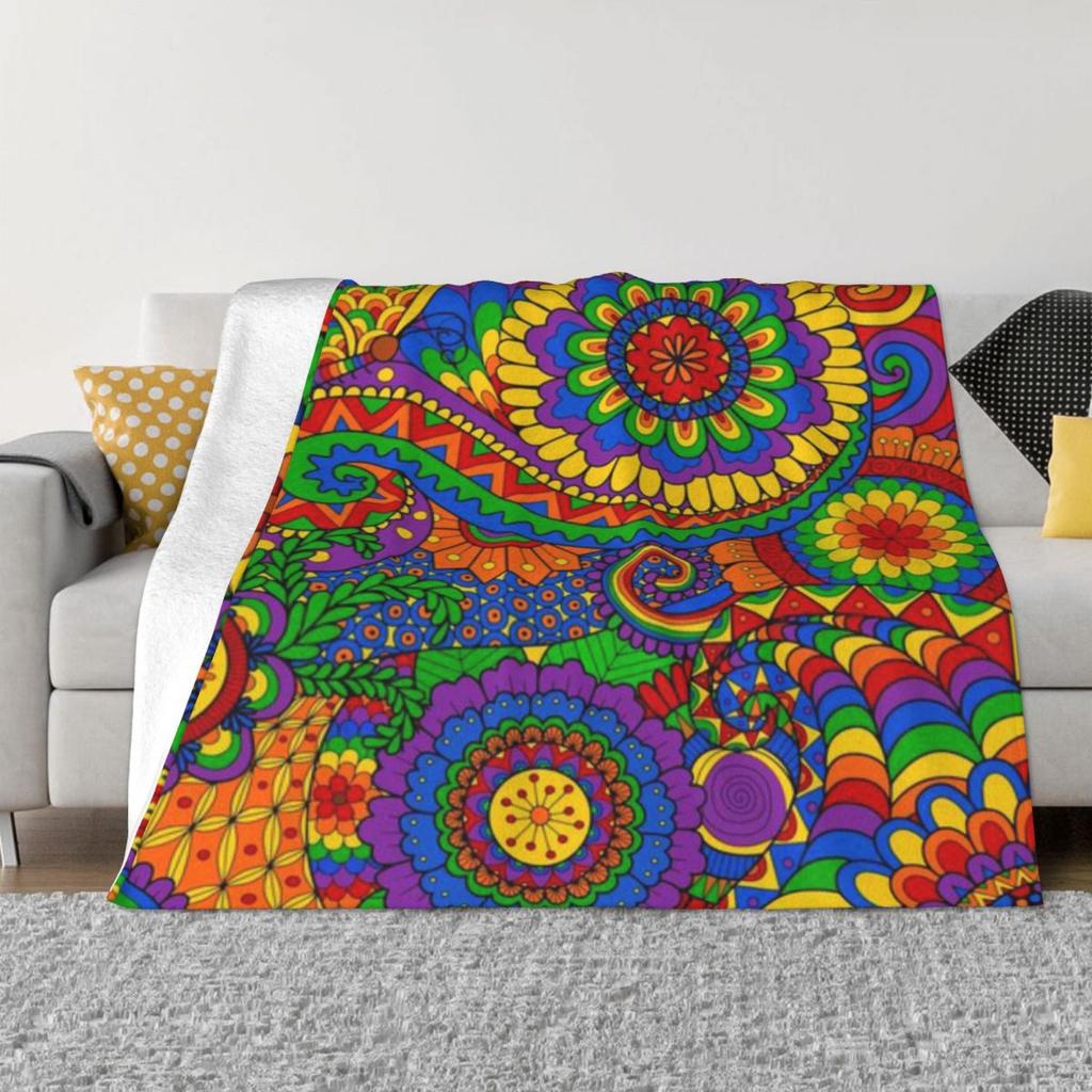 Happy Hippy Psychedelic Rainbow Design Custom Travel An Ultra-Soft Micro Fleece Blanket