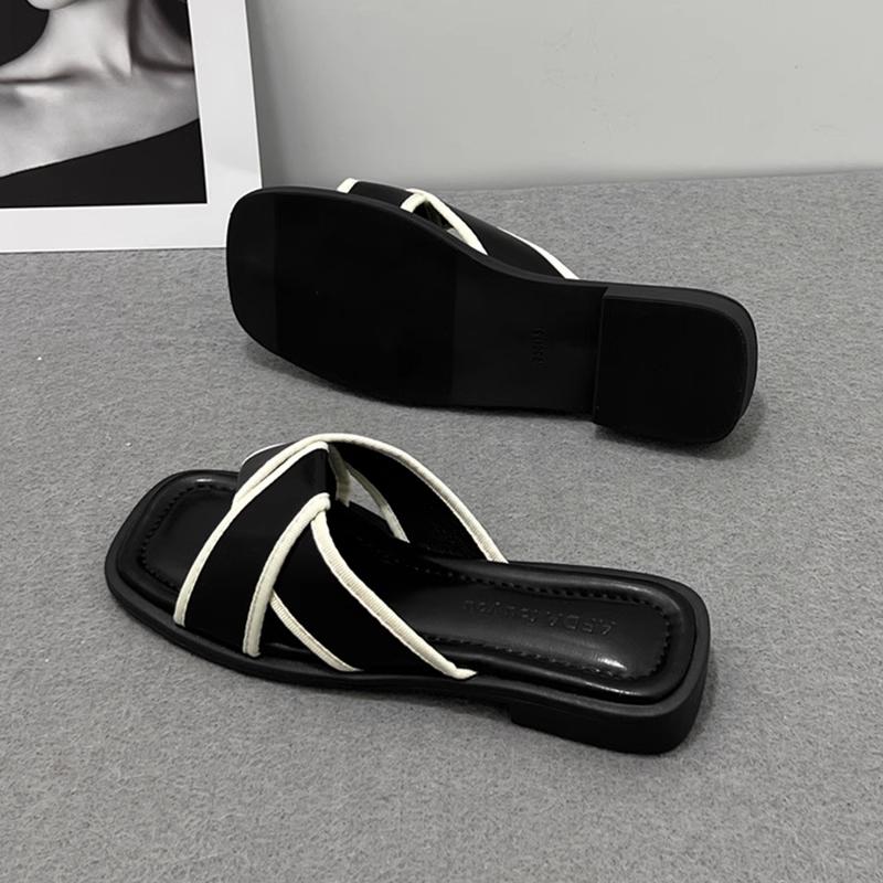 Fashion Slides Black Open Toe Low Heel Summer 2024 Shoes Rubber Bedroom Women's Slippers and Ladies Sandals Wholesale Easy Wears Sale F
