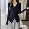 Women's Knitted Sweater Undershirt Autumn and Winter Slim V-neck Cross Irregular Sweater Knitted Bottoming Shirt