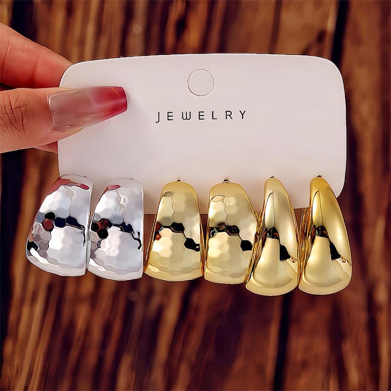 New Trendy Gold Color Twisted C Shape Tear Drop Earrings Set For Women Fashion Metal Geometric Circle Earrings Jewelry Gifts