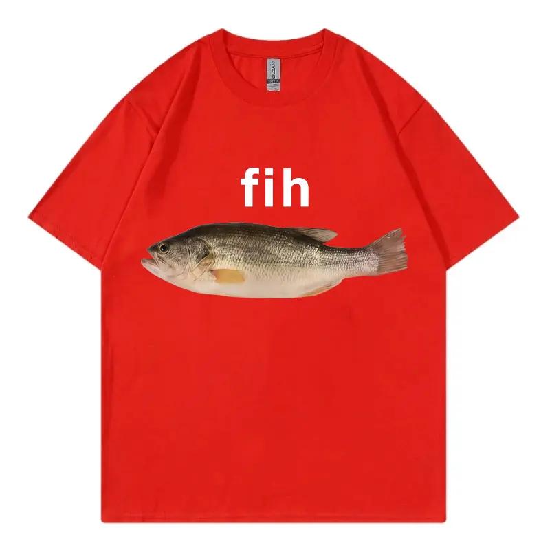 HOT SALE Funny Fih Fish Meme Prin Crew Neck T-shirt Fashion Short Sleeve T Shirts Women Casual T-shirts Summer Streetwear