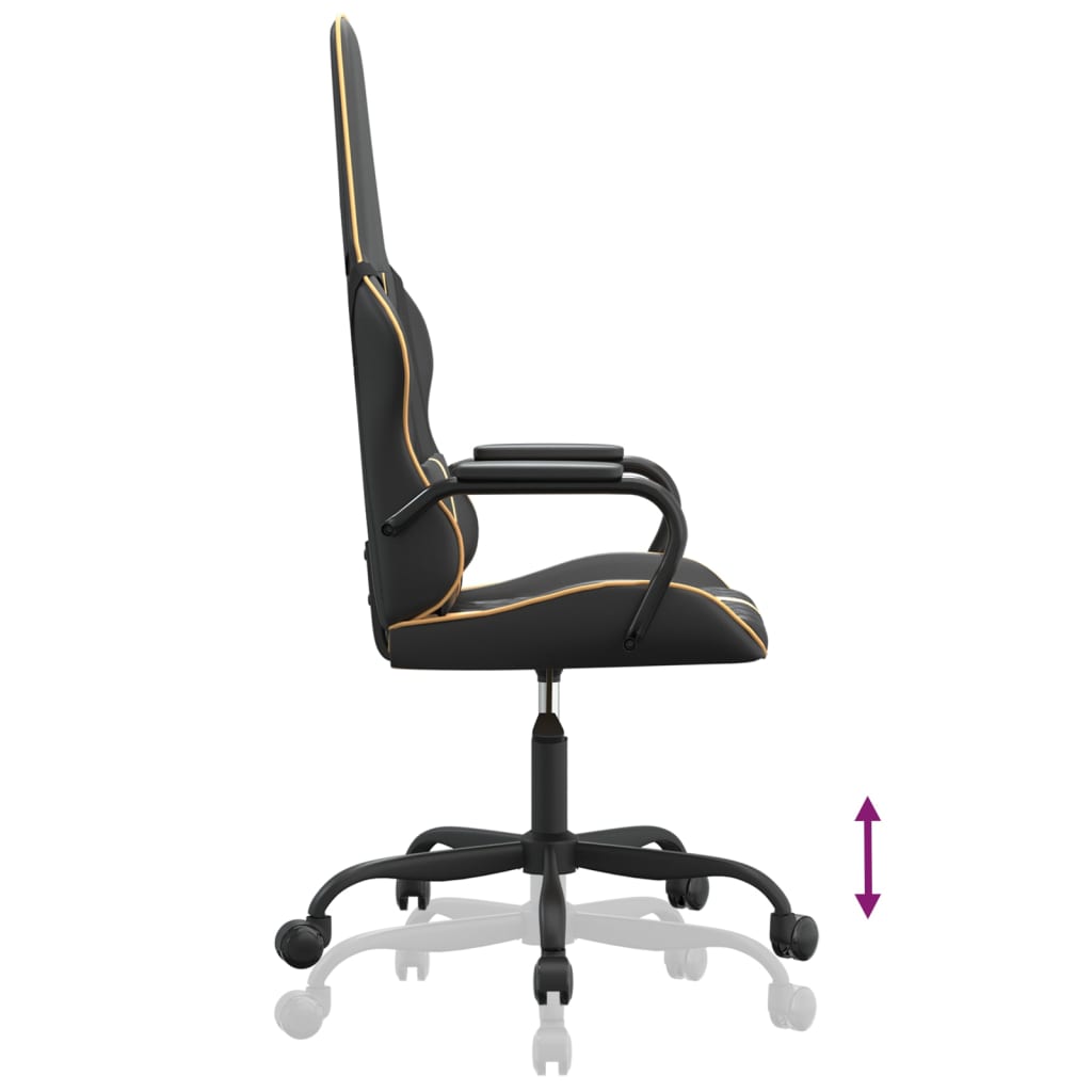Gaming Chair In Black and Gold Synthetic Leather