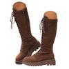 Women's Plus Size Round Toe Boots Solid Color Suede Square Heel Retro Lace Up Knee High Boots Tan Boots for Women Thigh High