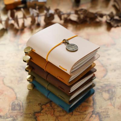 Mini Diario da Viaggio Tascabile in Pelle Bovina a Fogli Mobili