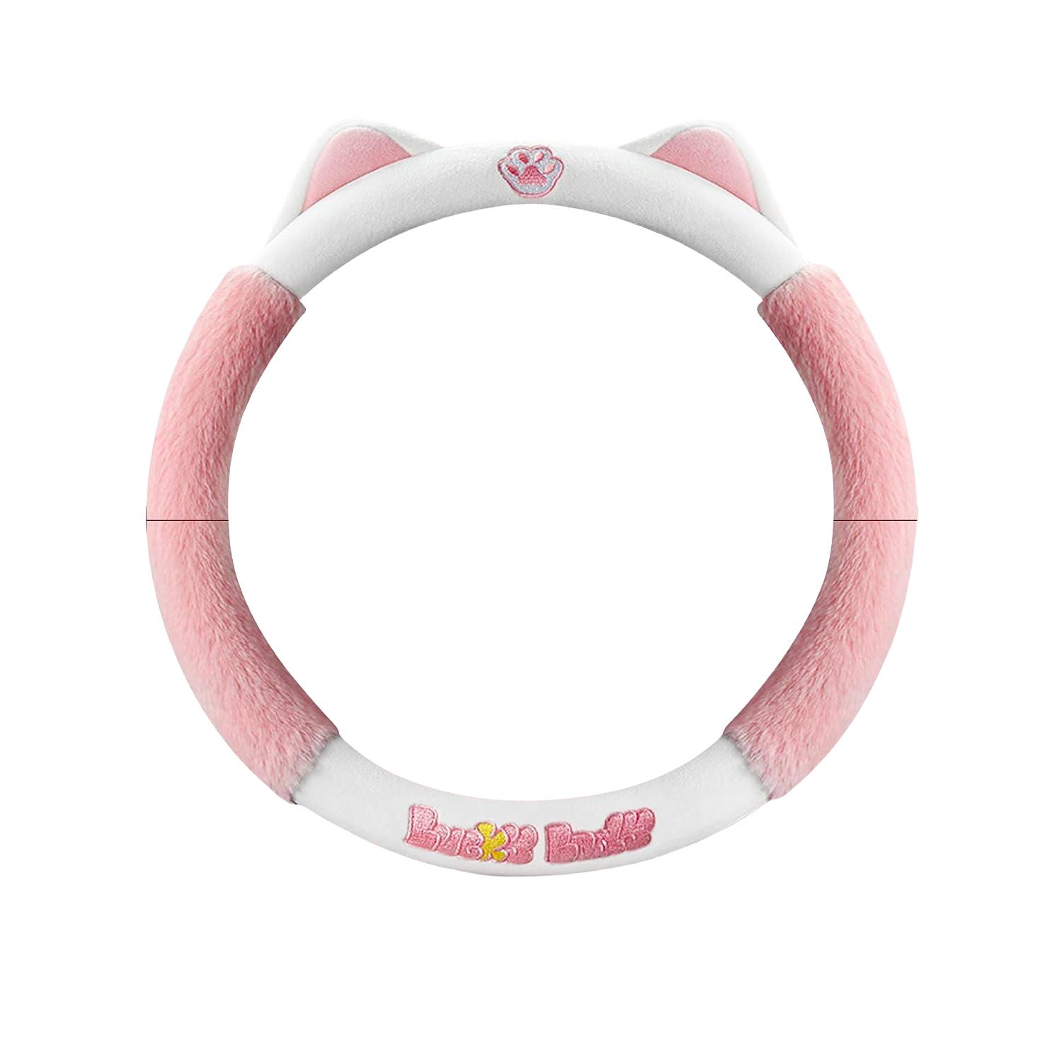 

Розовый милый кот, зимний теплый плюшевый автомобильный чехол на руль для женщин и девочек, нечеткие чехлы на руль для женщин, универсальные автомобильные аксессуары 38 см розовый