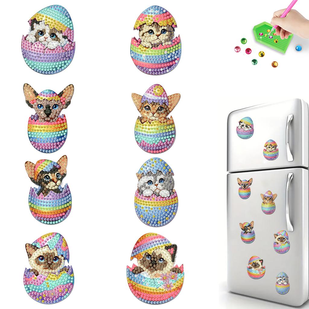8pcs Easter 2D Acrylic DIY Diamond Art Fridge Magnet Kit Magnetic Diamond Art Decor for Beginners Gifts Home Car Garage Decors