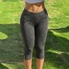 Women's Y2K Black Slim-Fit Cropped Trousers with Side Slits, Fitness Pants