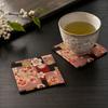 Shinsendo Gold Brocade Set of Gift Box English Made in Japanese Gift Coasters, 2, Included, Instructions, Japan, Kimono-style Design, (Benisakura)