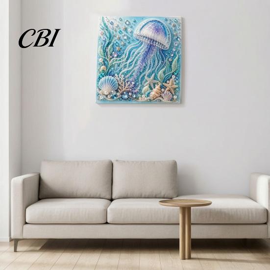 Easy Faux Pearl Crafting Project Ocean Painting Kit, Marine Life 3D Art DIY Beginner Friendly Kit Sea Turtle Fish Picture Craft Set for Adults,