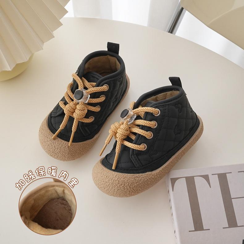 

Children s high-top board shoes [Japanese bear] 22 autumn and winter velvet boys and girls treasure one pedal retro soft sole to keep warm 32