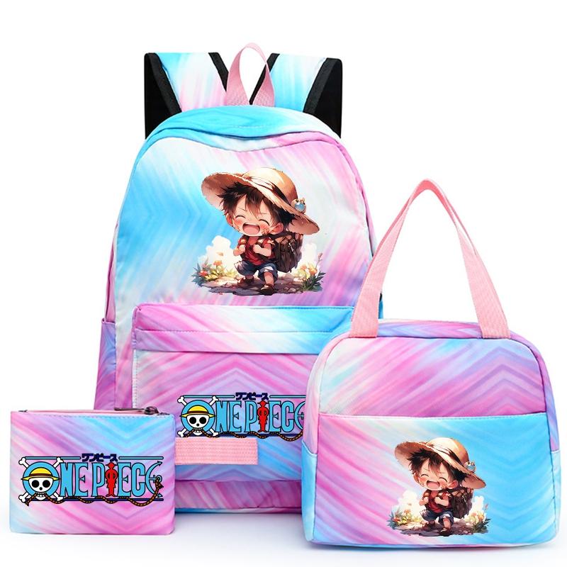 3Pcs/set Anime One Piece Backpack for Girls Boys Back To Schoolbag with Lunch Bag Student Bookbag Men Women Travel Bag Mochil