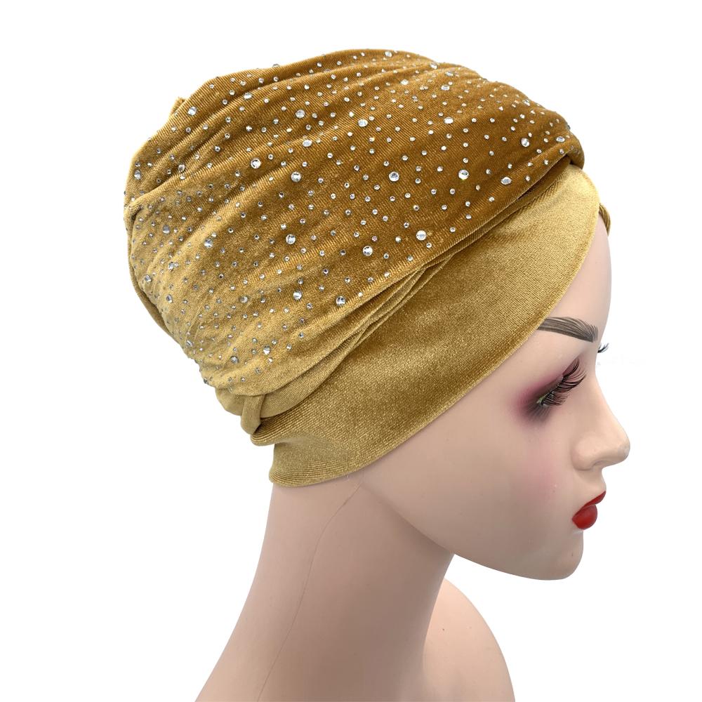 Rhinestone African Head Wraps Scarf Velvet Women'S Turban Caps Muslim Headscarf Bonnet Lady Wrap Head Scarves Turbante Mujer
