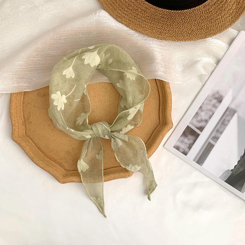 Triangle Scarf Small Fresh Headscarf Retro Silk Scarf Literary Flower Scarf Thin Gauze Scarf Headscarf Headband Tied Hair
