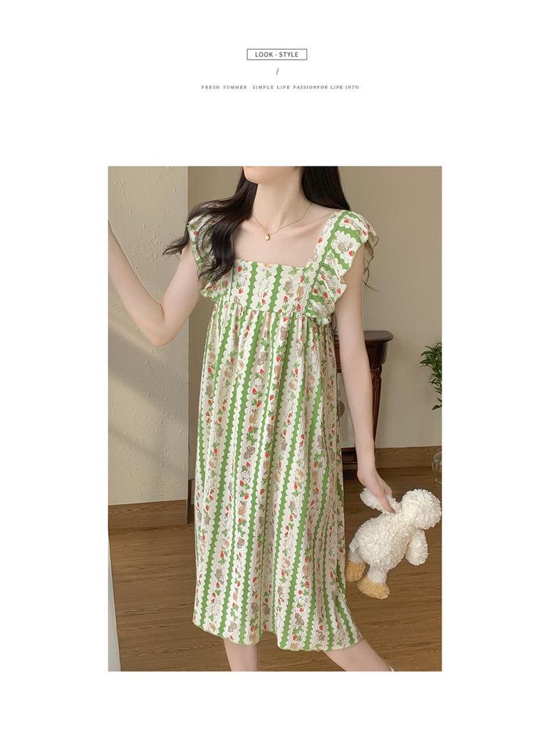 Sommer Damen Pyjama mit niedlichen Trägern & Brustpolstern - Lockeres Nachthemd für Zuhause oder Draußen