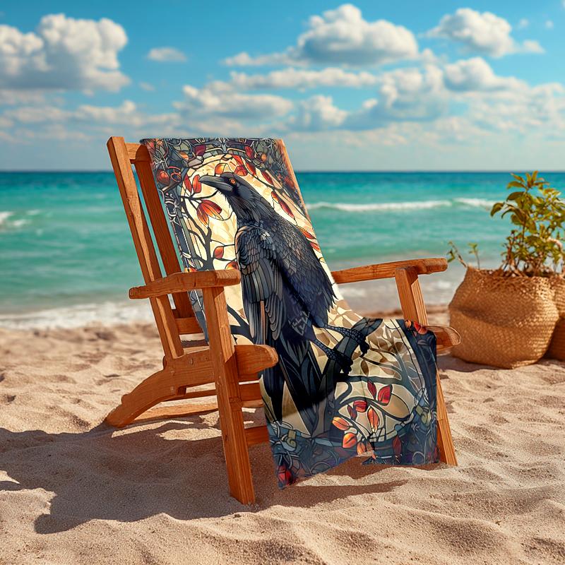 1Pc Glass Raven Beach Towel Quick Dry Multiuse For Beach Pool Gym Yoga Home Travel Christmas Halloween Xmas Gift G1213