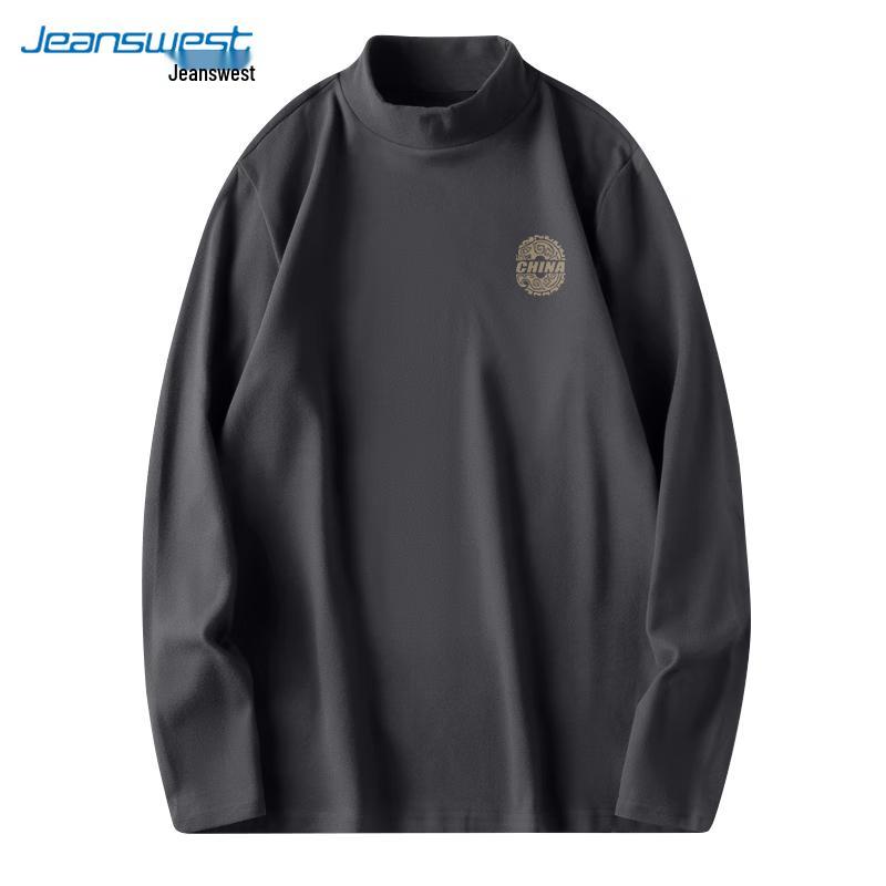 Jeanswest Men's Fleece-Lined Mock Neck Long Sleeve T-Shirt