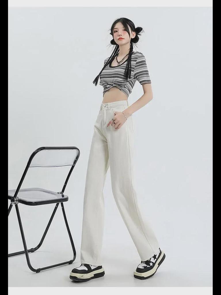 Women's White Wide-Leg Loose Pear-Shaped Jeans - Large Size Fashion Drape Pants