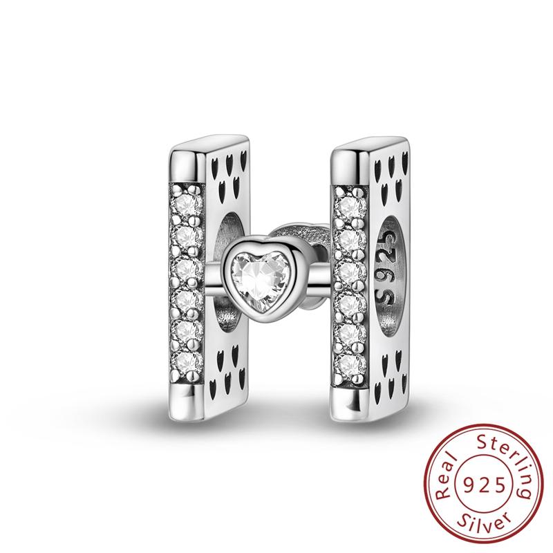 New 925 Silver Charm Beads 26 Letter Alphabet A-Z Charm Fit Original Charms Bracelet DIY Birthday Jewelry Gift Making