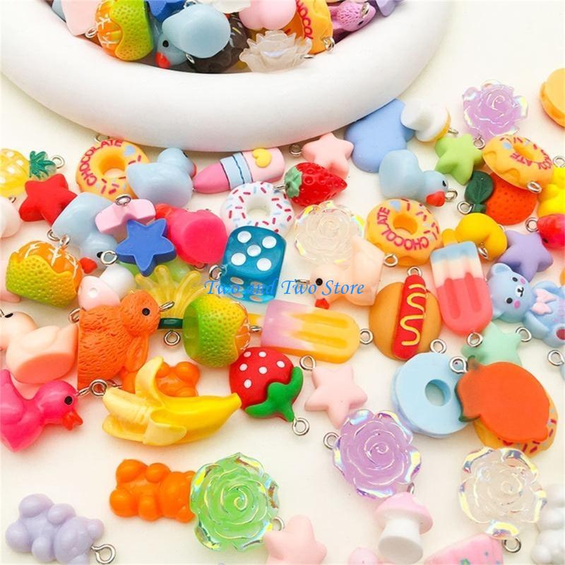 HX6F 20pcs Mixed Fruit Animal Resin Pendants Creative Jewelry Crafting Findings