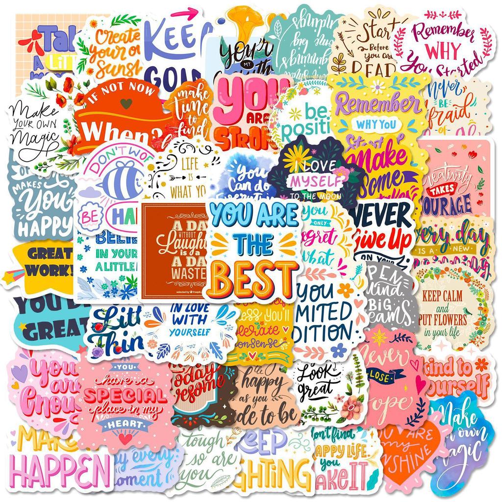 50 Stickers Pink Inspirational Text English Phrases Water Cup Notebook Stickers Waterproof Stickers