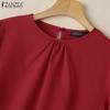 ZANZEA Women Casual O-neck Solid Color Loose 3/4 Sleeve Blouse