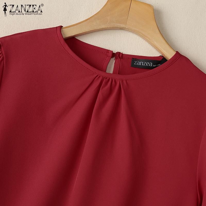 ZANZEA Women Casual O-neck Solid Color Loose 3/4 Sleeve Blouse