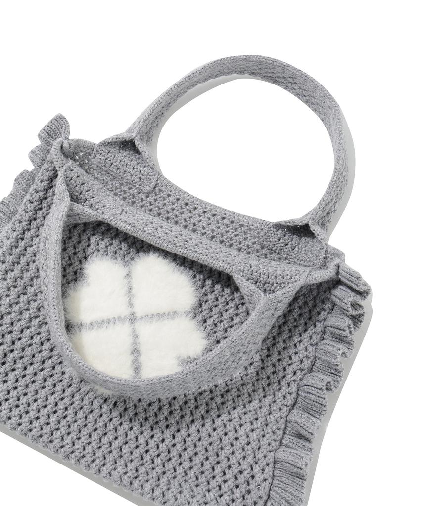 Covernat Woman Clover Heart Mini Knit Tote Bag Gray