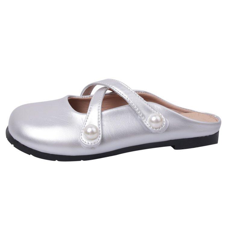 

Fairy wind bag head half slippers female outer wear 2024 spring and summer new round head one pedal lazy flat bottom sandals 35 серебряный