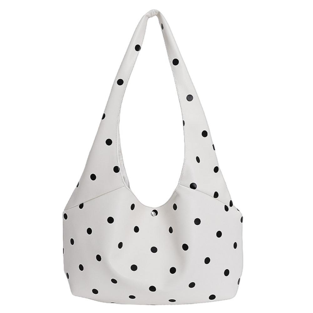 

Versatile Retro Women Tote Bag Polka Dots Pattern PU Shoulder Bag Large Capacity Hasp Closure Crossbody Bag білий