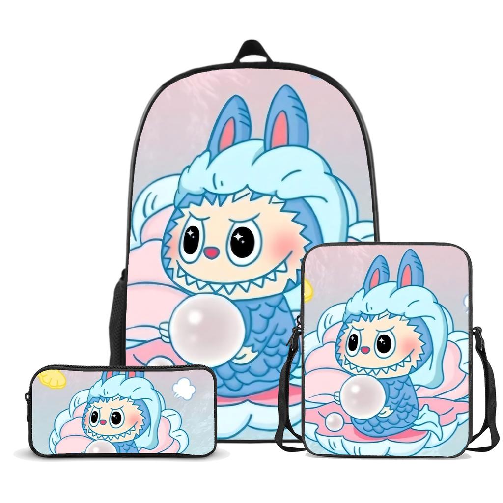 Schultasche Labubu Dreiteilig Großvolumig Grund- und Sekundarschüler Schultasche Herren- und Damen-Cartoon-Rucksack CLE