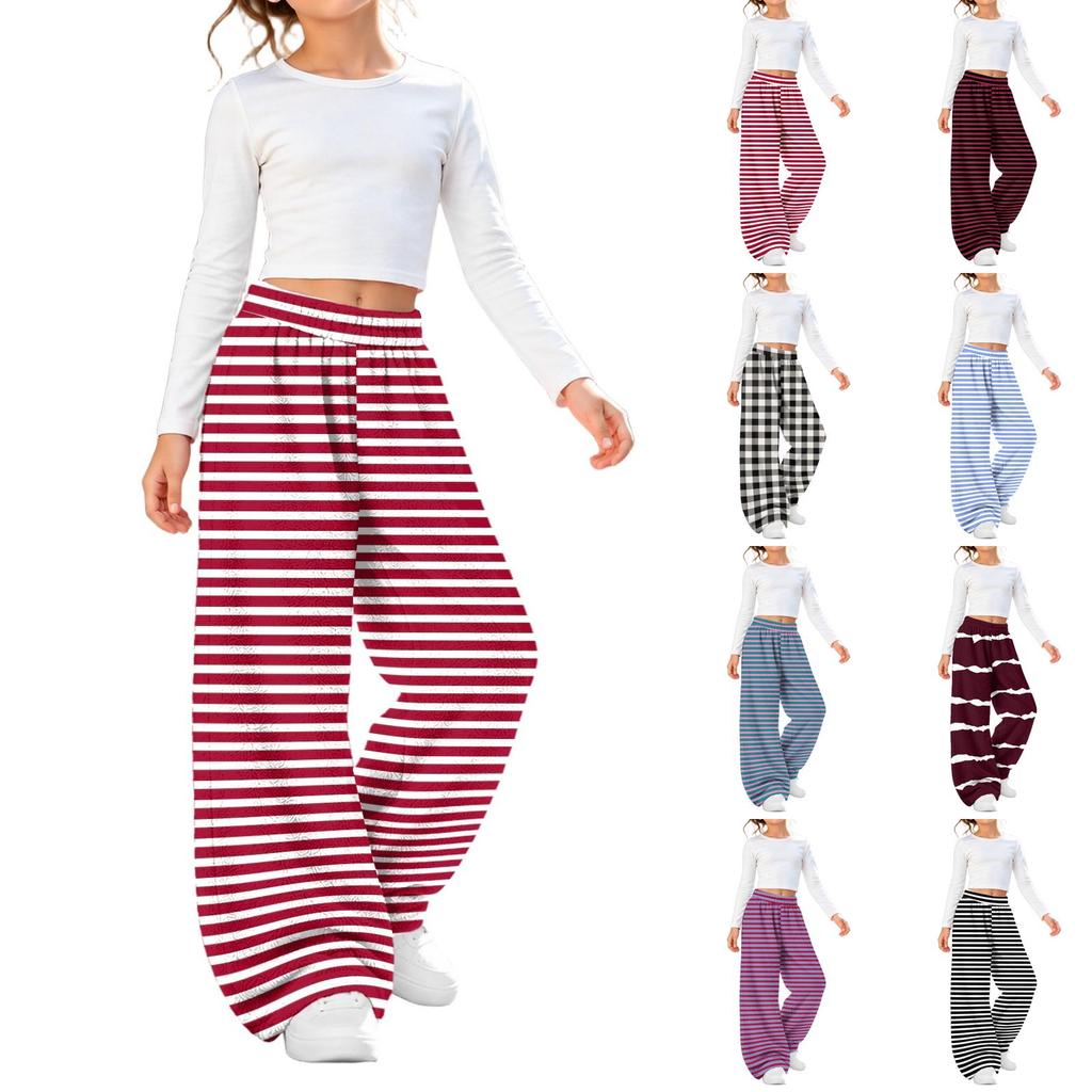 Fashion Girls' Flannel Warm Loose Striped Printed Pants