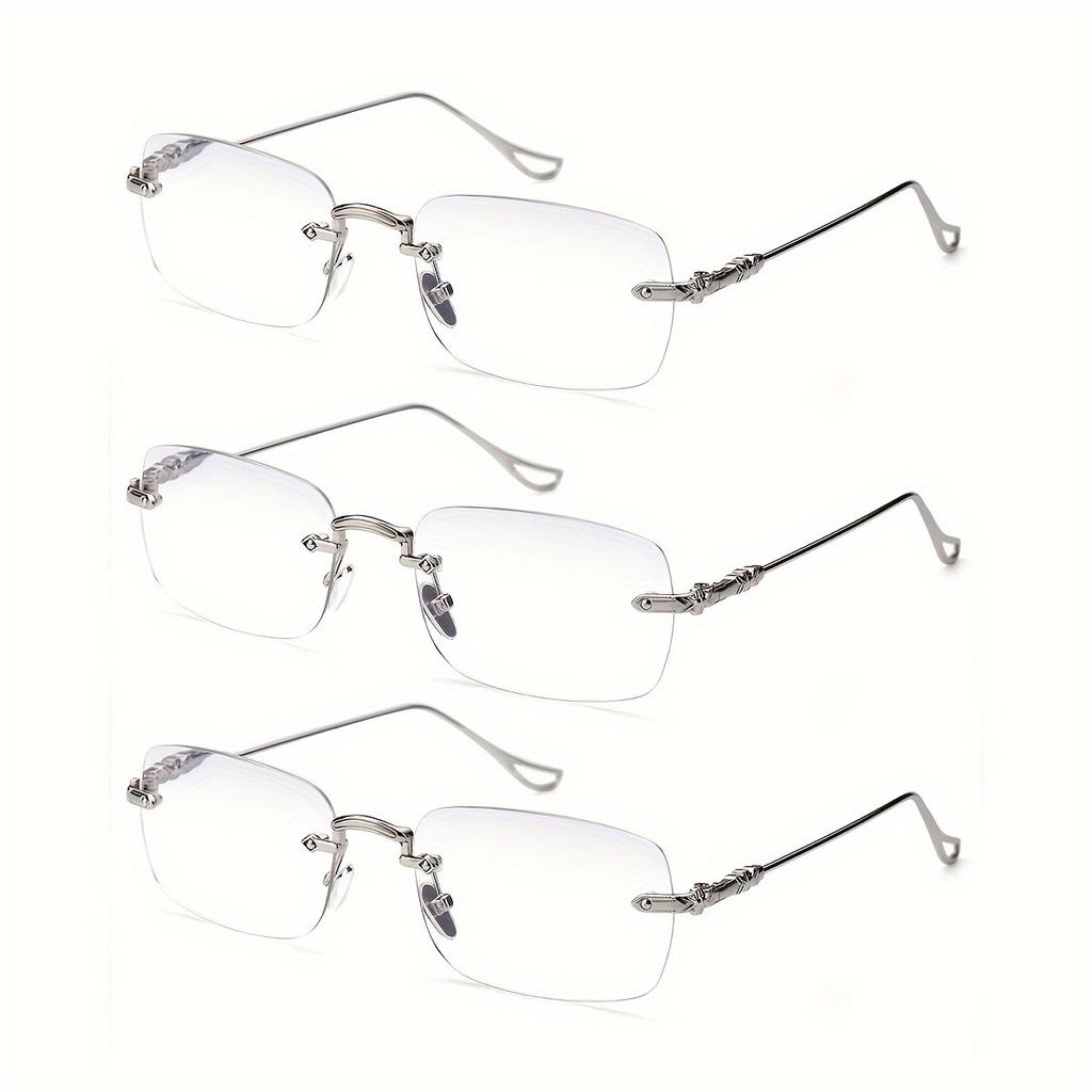 3pcs Elegant frameless metal anti blue rectangular fashionable glasses comfortable computer glasses
